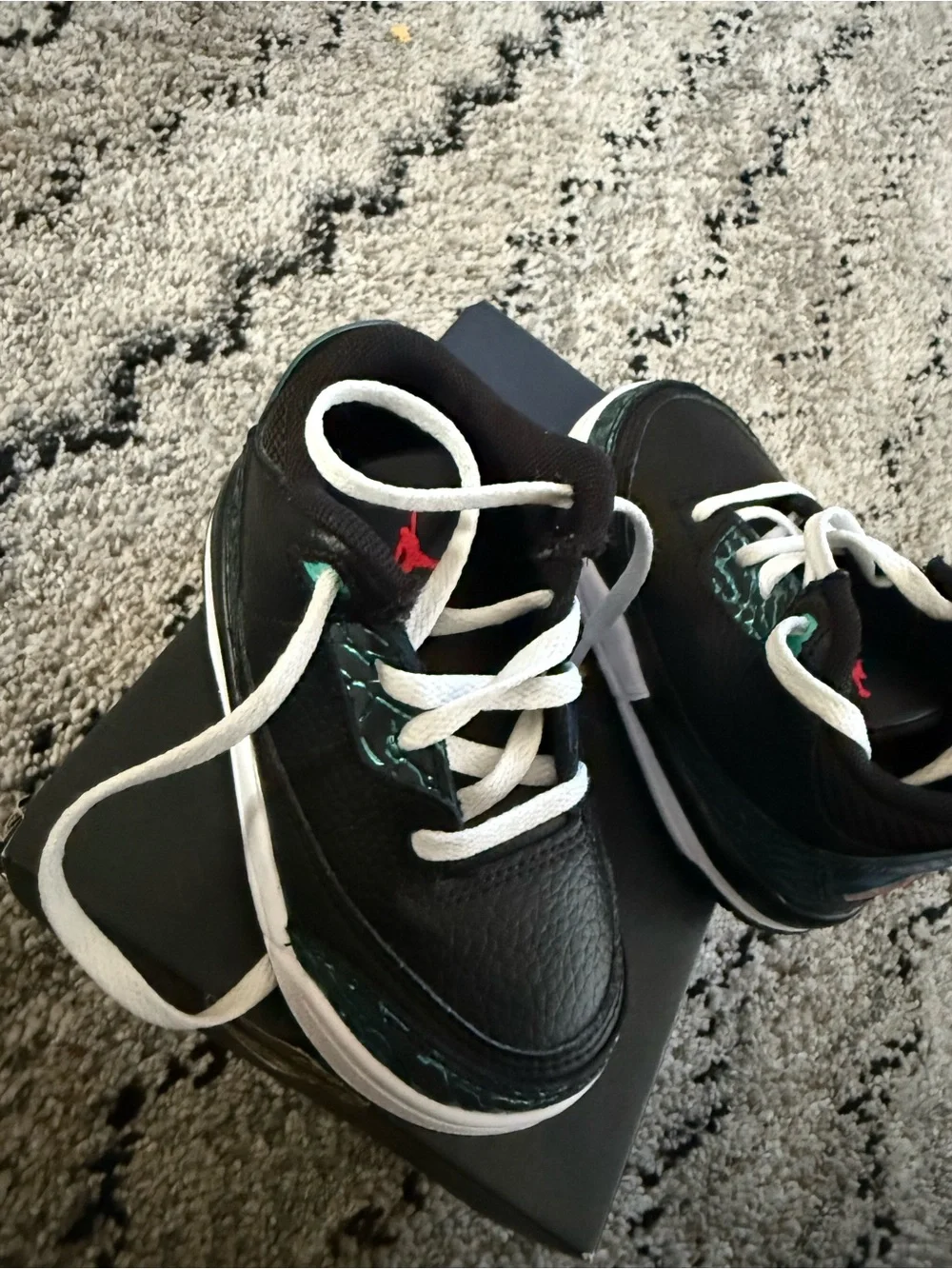 Jordan Kids Black with Teal Marble Accent Sneakers